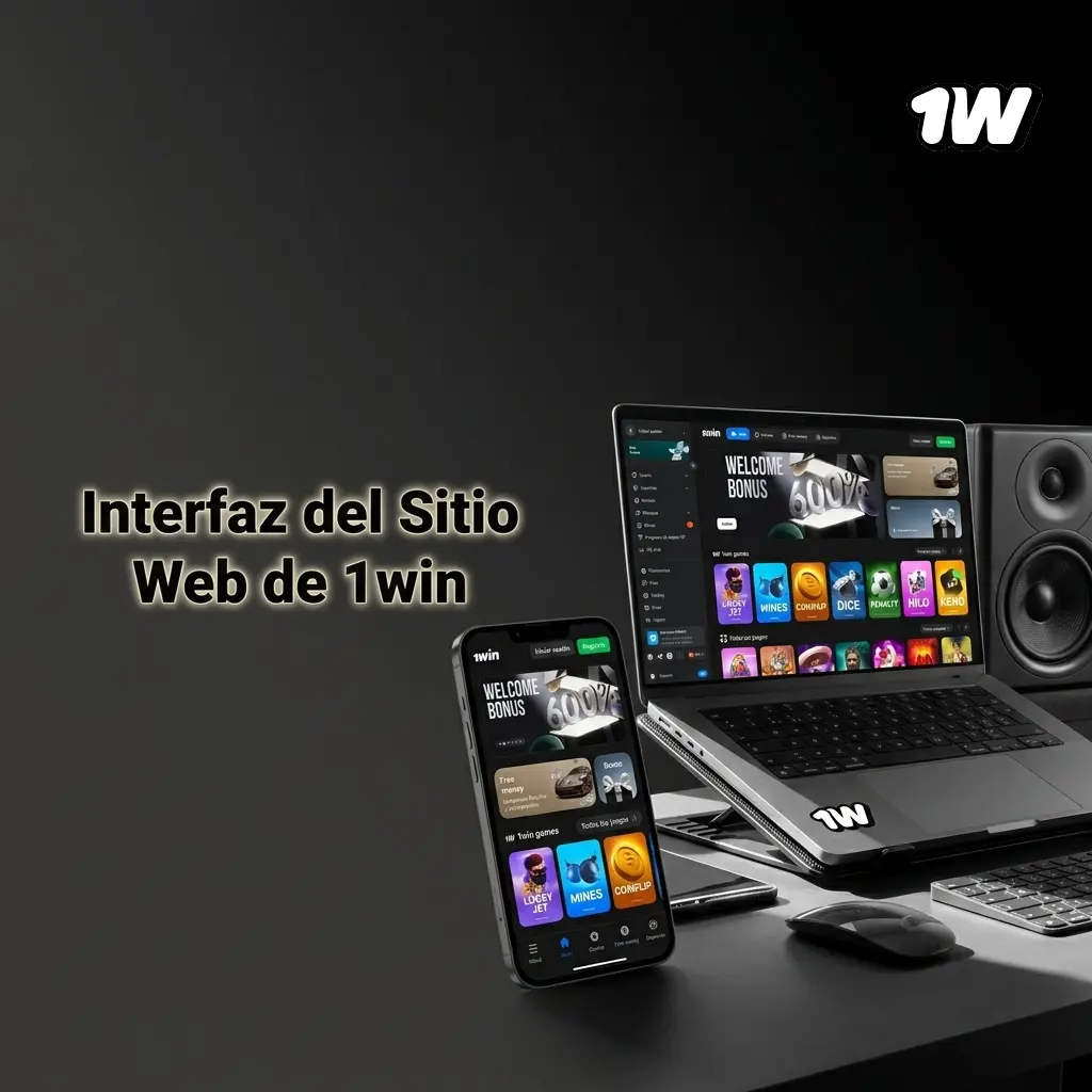 Interfaz del sitio web de 1win con barra de navegación superior mostrando Deportes, Casino, Bonos y más secciones