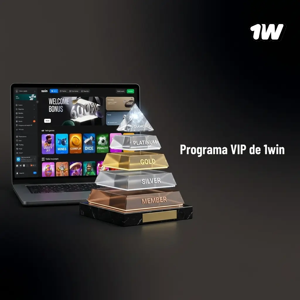 Programa VIP de 1win con niveles desde Novato hasta Platino, beneficios exclusivos y puntos canjeables por dinero real